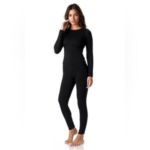 THERMAJANE Black Long-Sleeve Thermal Sleeve Layer Long John Crewnec Winter Shirt